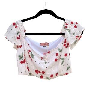 NWT EASTNWEST LABEL cherry printed crop top, women's XS